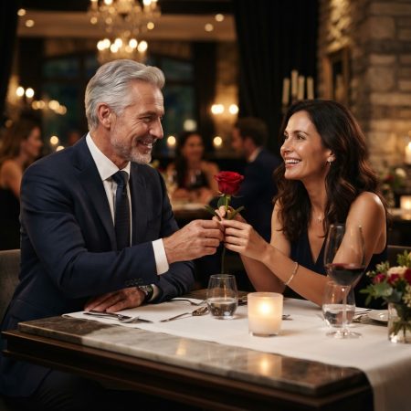 Como tratar uma sugar baby: homem elegante entregando uma rosa em restaurante